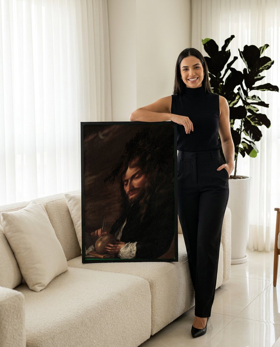 Quadro Decorativo Autorretrato com Crânio – Salvator Rosa com modelo em ambiente