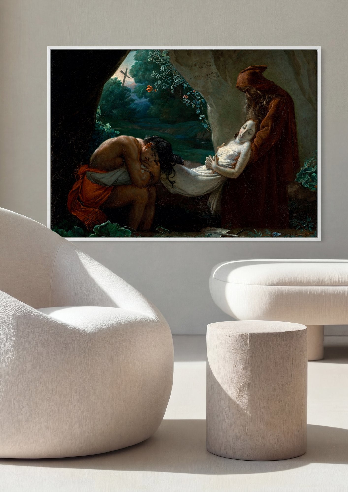 Quadro Decorativo O Enterro de Atala - Anne-Louis Girodet em ambiente decorado