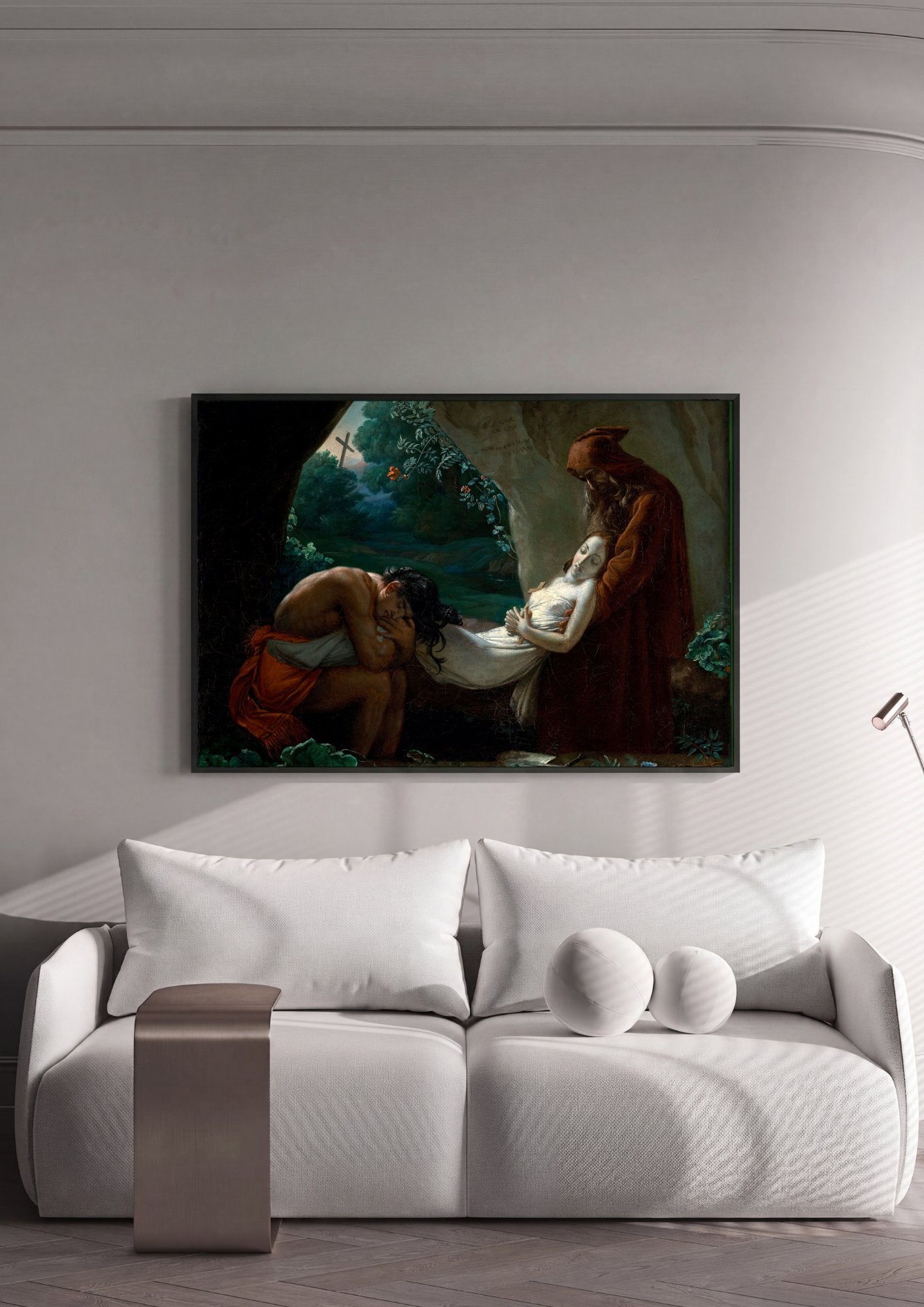 Quadro Decorativo O Enterro de Atala - Anne-Louis Girodet em ambiente decorado