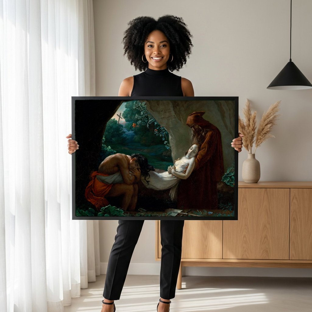 Quadro Decorativo O Enterro de Atala - Anne-Louis Girodet com modelo em ambiente