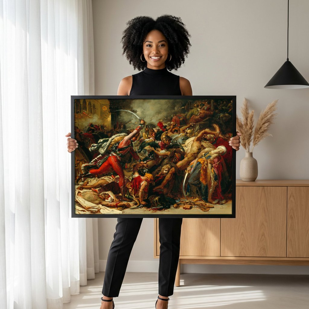 Quadro Decorativo A Revolta do Cairo - Anne-Louis Girodet com modelo em ambiente