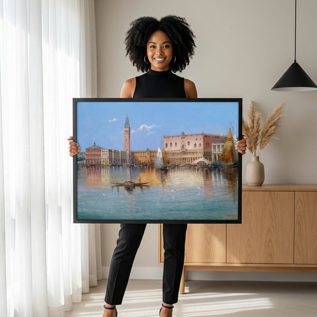 Quadro Decorativo 'Veneza' – Karl Kaufmann com modelo em ambiente