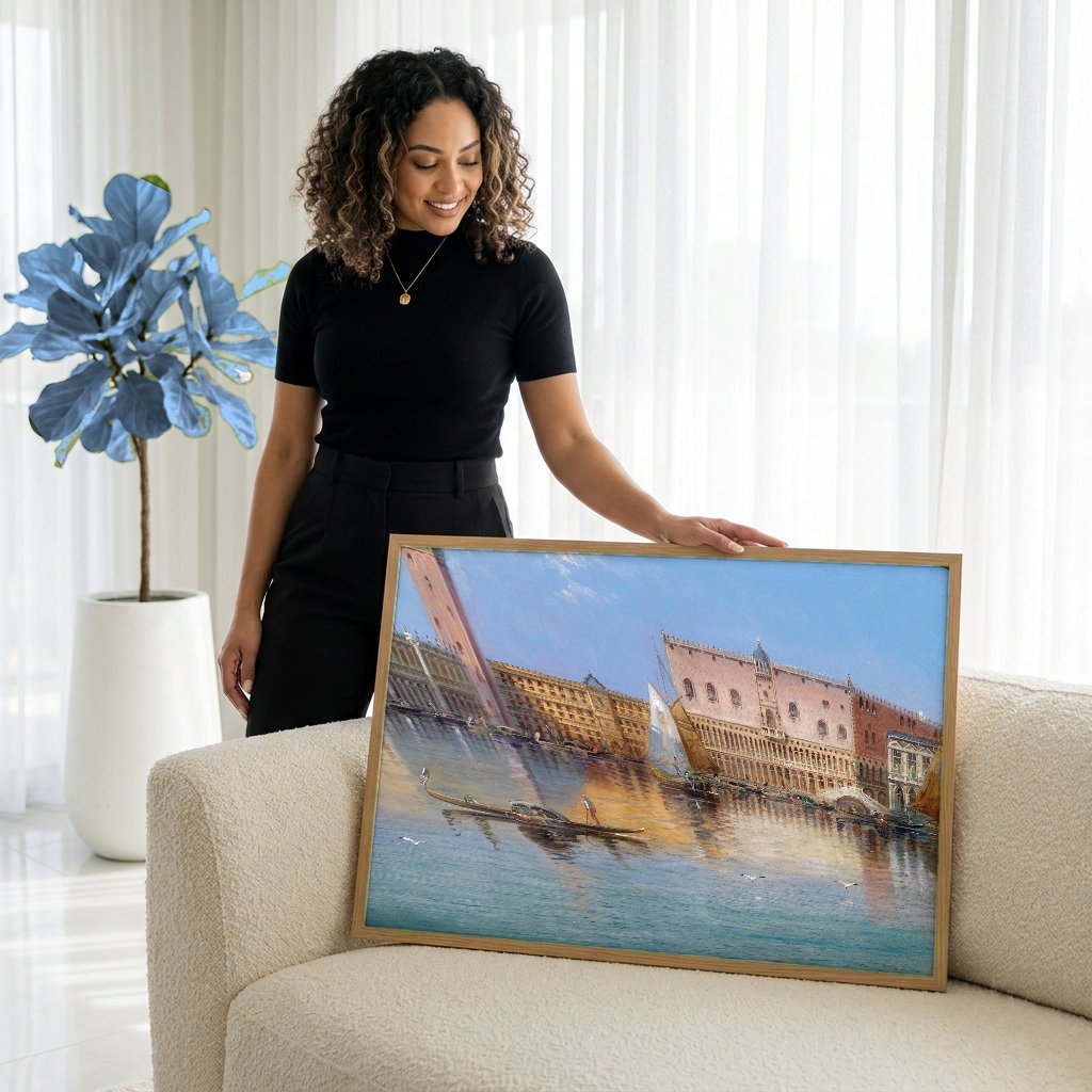 Quadro Decorativo 'Veneza' – Karl Kaufmann com modelo em ambiente