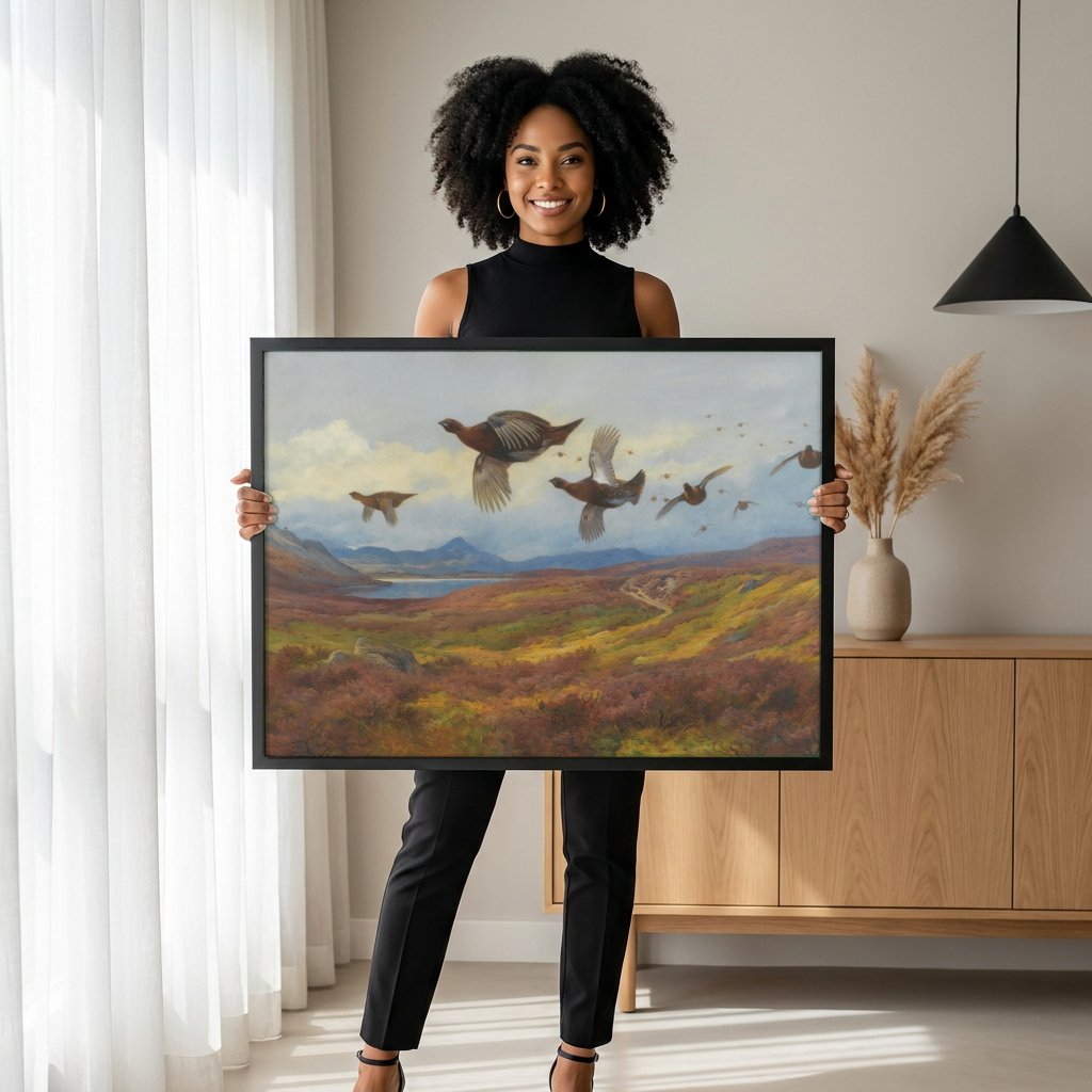 Quadro Decorativo Aves em Voo no Pântano - Thorburn com modelo em ambiente