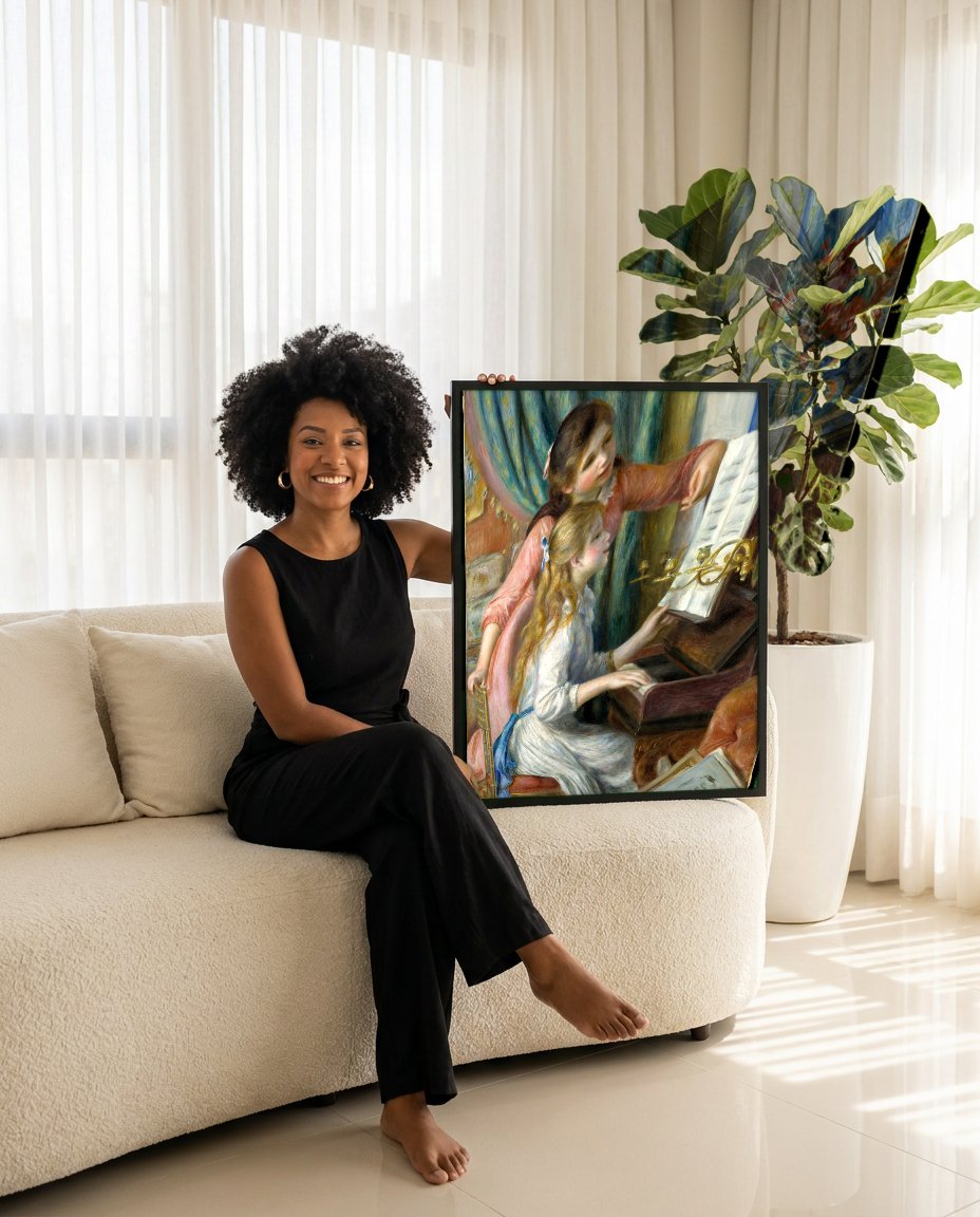 Quadro Decorativo Duas Meninas ao Piano - Renoir com modelo em ambiente