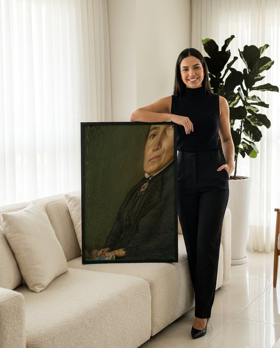 Quadro Decorativo Retrato de Mulher - Hans Thoma com modelo em ambiente