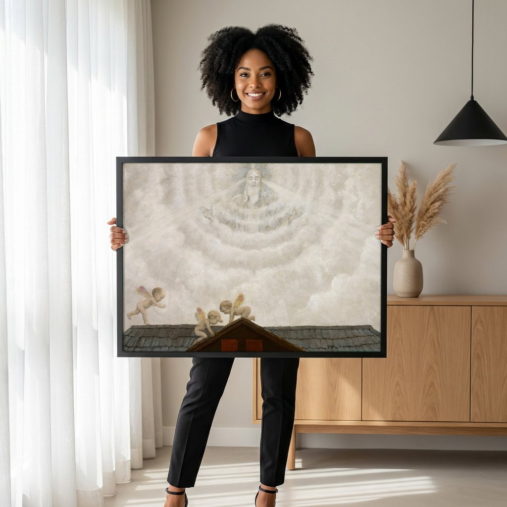 Quadro Decorativo A Presença Divina - Hans Thoma com modelo em ambiente