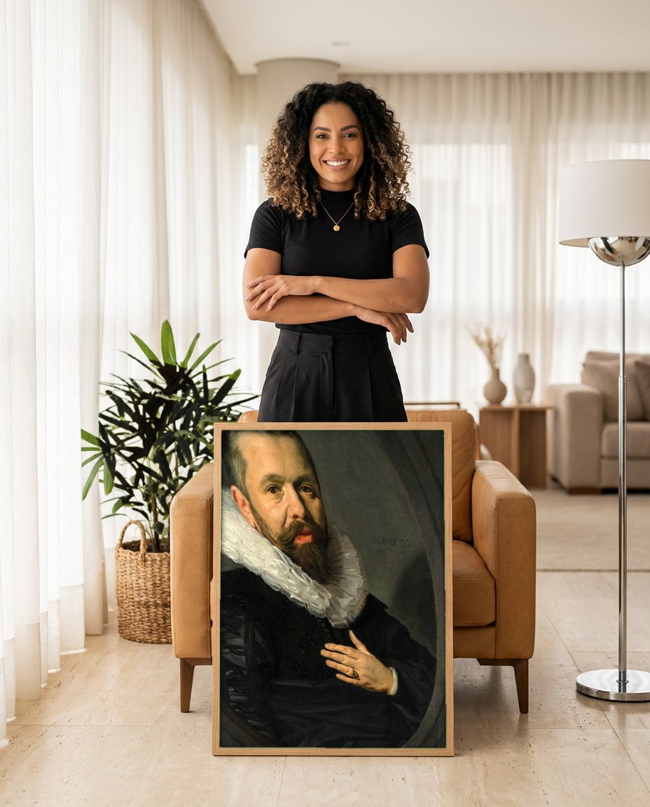 Quadro Decorativo Retrato de Homem - Frans Hals com modelo em ambiente