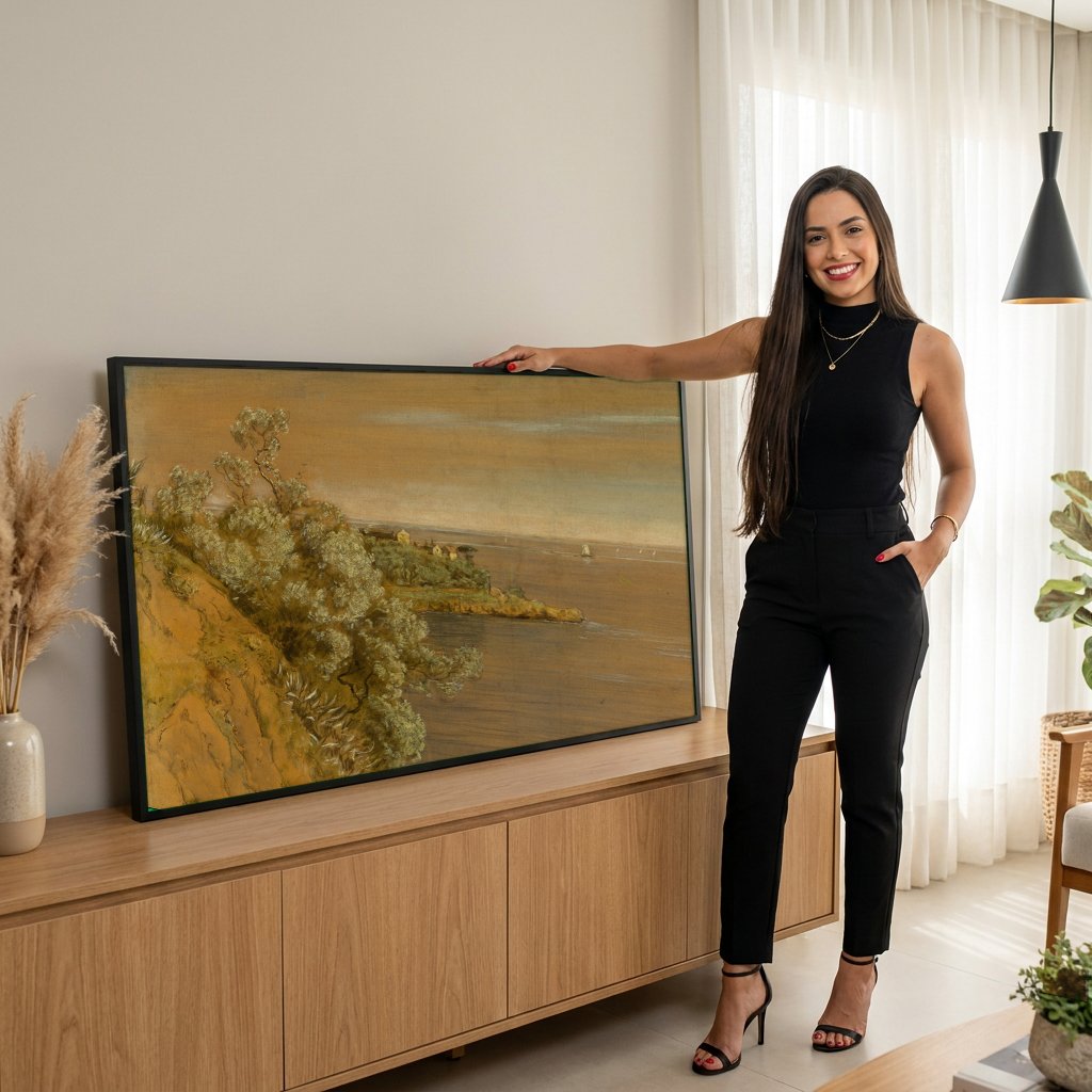 Quadro Decorativo Paisagem Costeira - Hans Thoma com modelo em ambiente