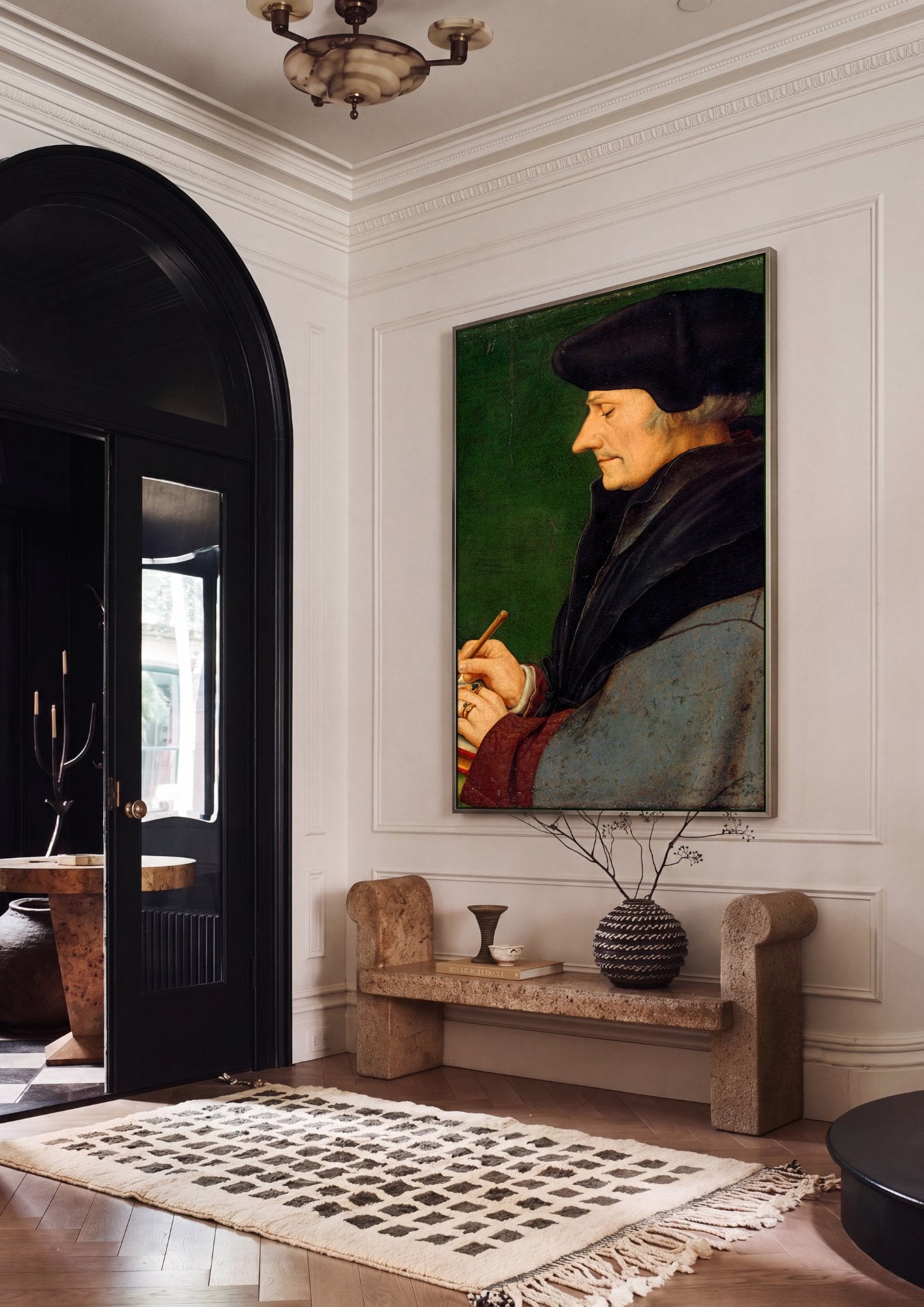 Quadro Decorativo Erasmo de Roterdã - Hans Holbein, o Jovem em ambiente decorado