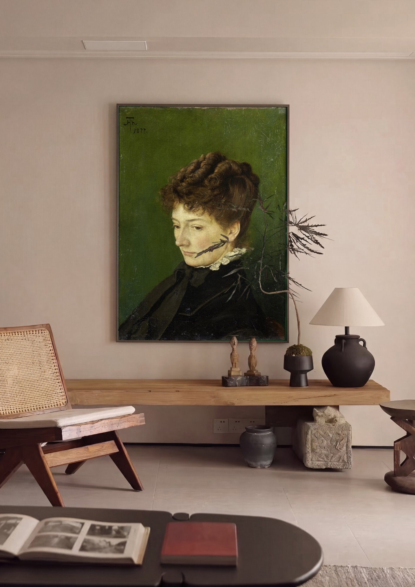 Quadro Decorativo Retrato Feminino - Hans Thoma em ambiente decorado