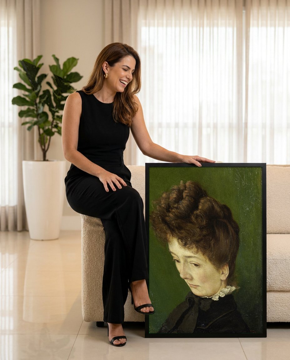 Quadro Decorativo Retrato Feminino - Hans Thoma com modelo em ambiente