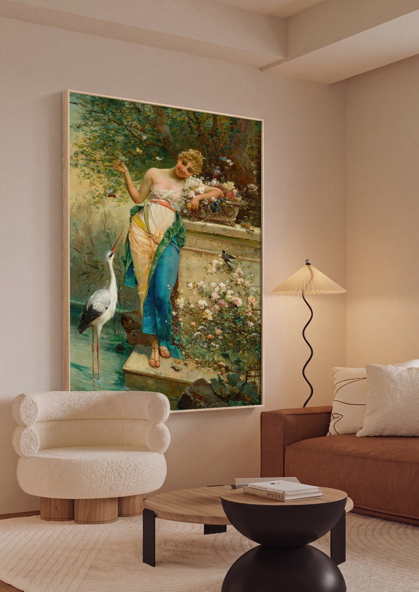 Quadro Decorativo A Ninfa e a Garça - Hans Zatzka em ambiente decorado
