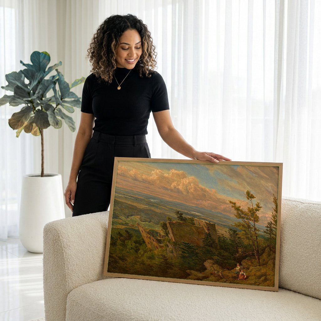 Quadro Decorativo Ruínas do Castelo - Hans Thoma com modelo em ambiente