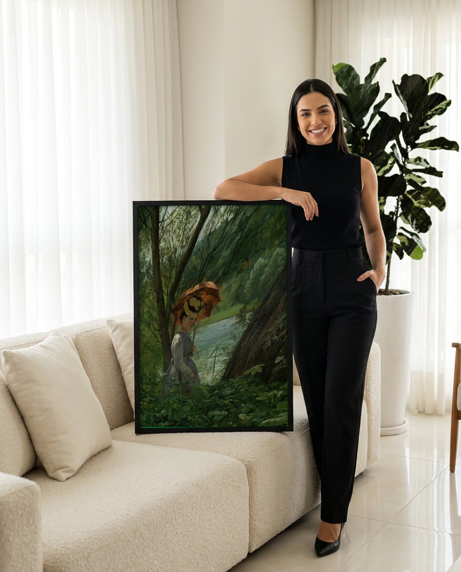 Quadro Decorativo A Caminho do Lago - Hans Thoma com modelo em ambiente