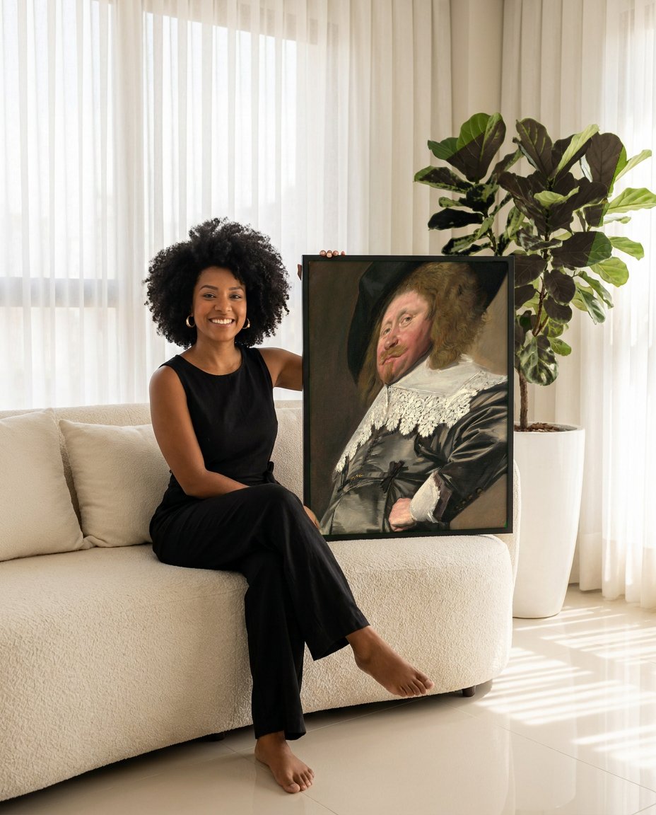 Quadro Decorativo Retrato de Homem - Frans Hals com modelo em ambiente