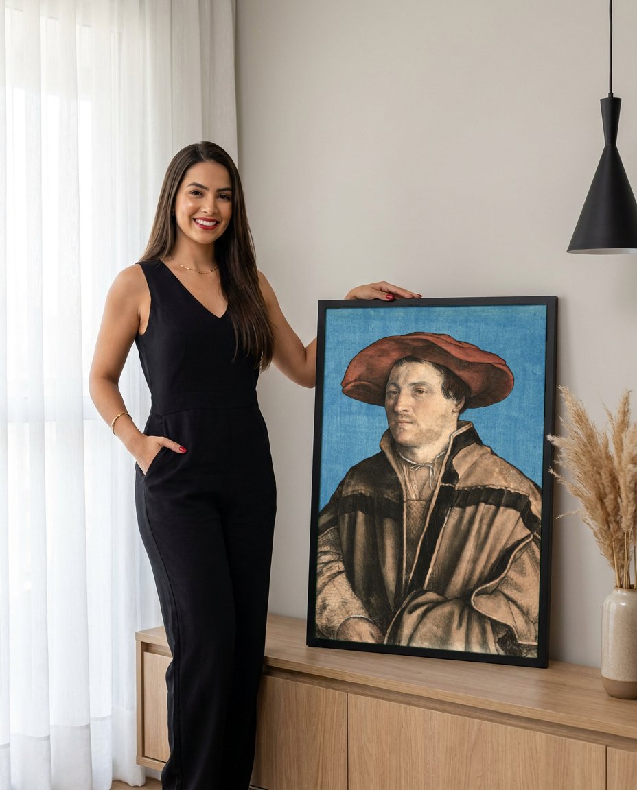 Quadro Decorativo Retrato de Jovem - Hans Holbein, o Jovem com modelo em ambiente