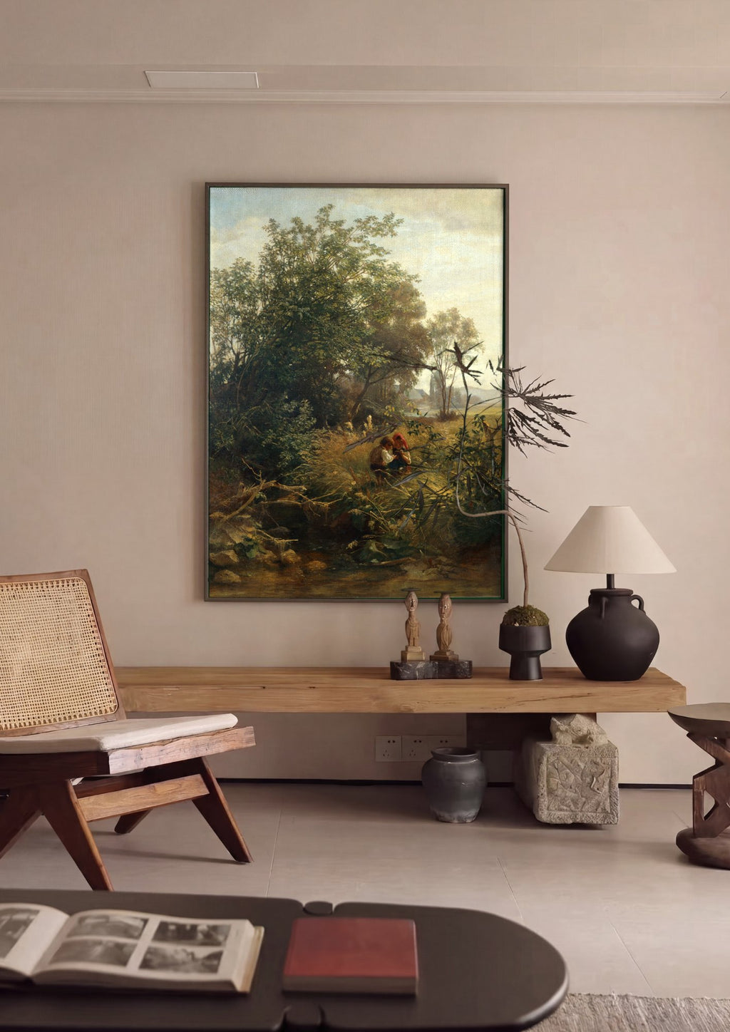 Quadro Decorativo Crianças Pescando - Hans Thoma em ambiente decorado