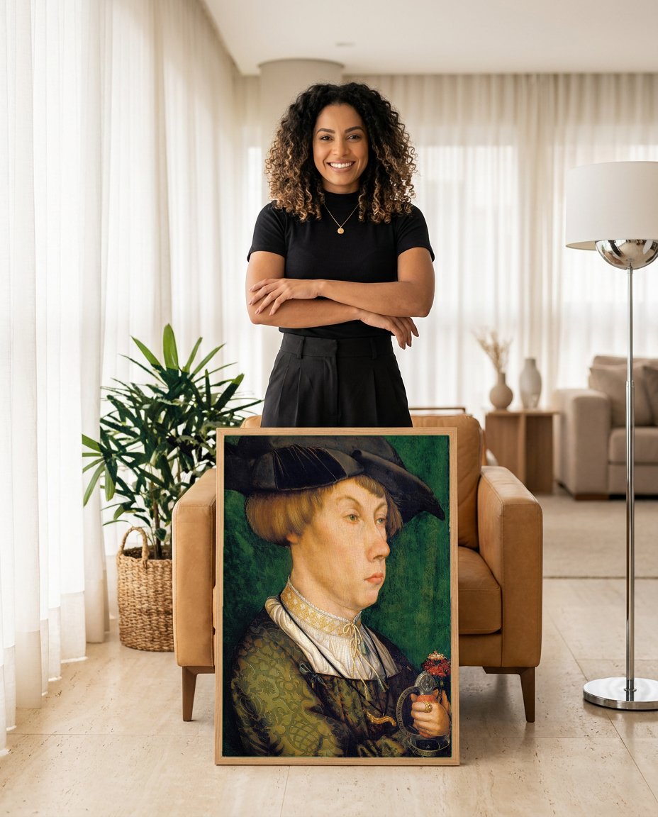 Quadro Decorativo O Jovem com Cravo - Hans Holbein, o Jovem com modelo em ambiente