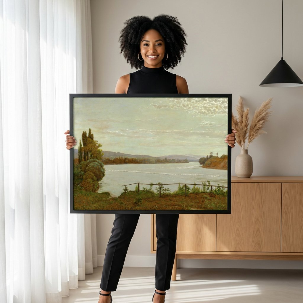 Quadro Decorativo Paisagem com Rio - Hans Thoma com modelo em ambiente