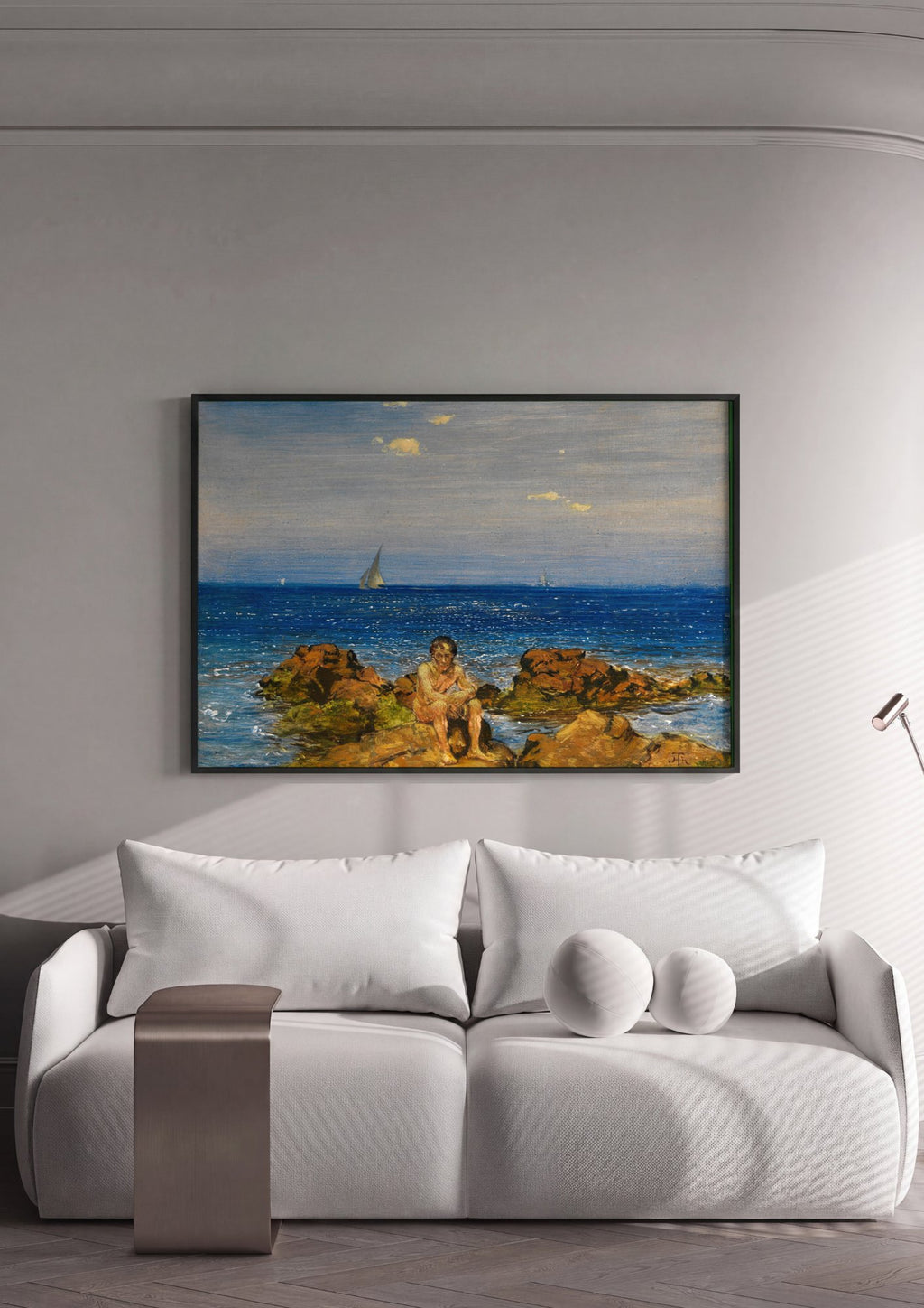 Quadro Decorativo Jovem à Beira-Mar - Hans Thoma em ambiente decorado