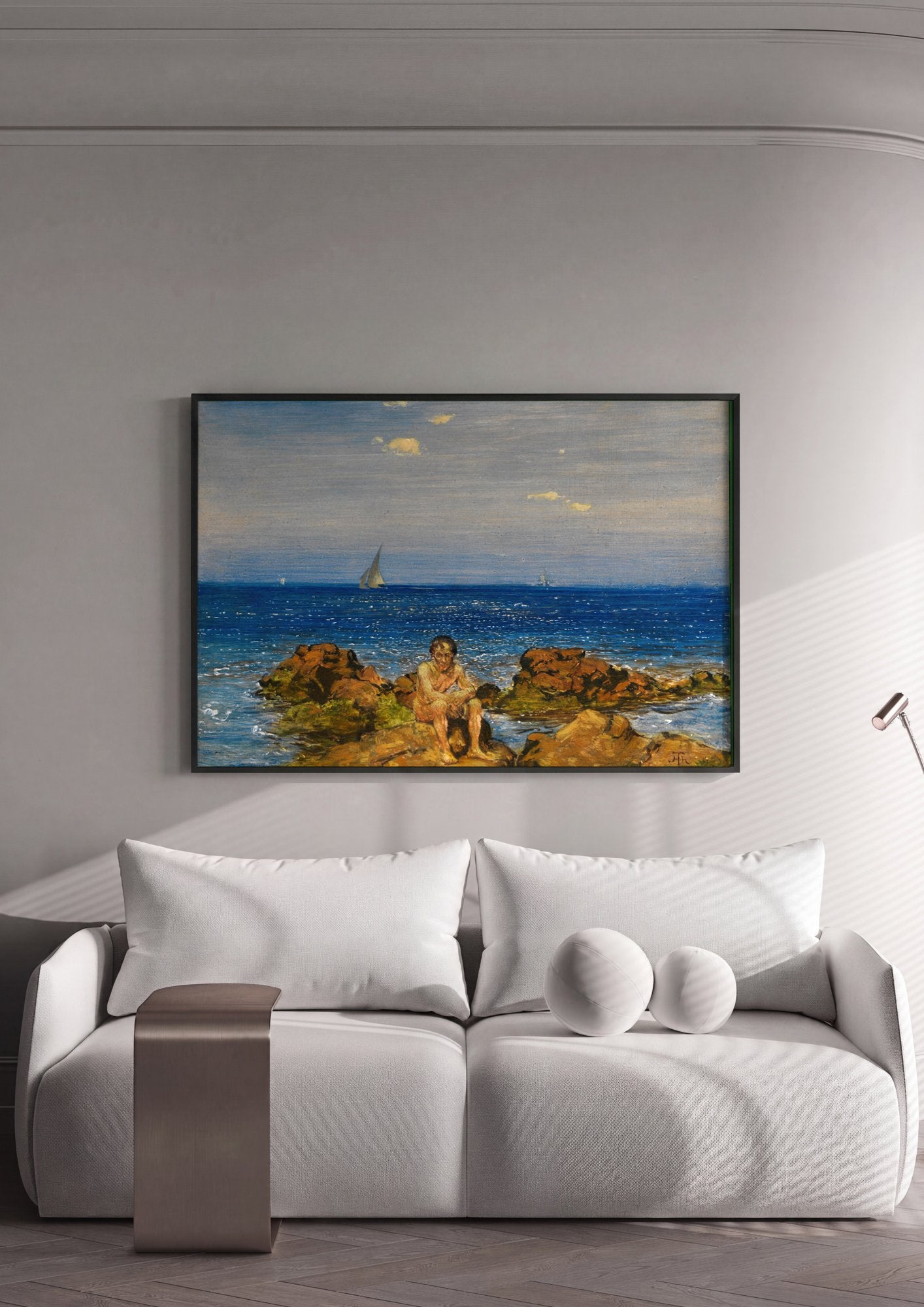 Quadro Decorativo Jovem à Beira-Mar - Hans Thoma em ambiente decorado