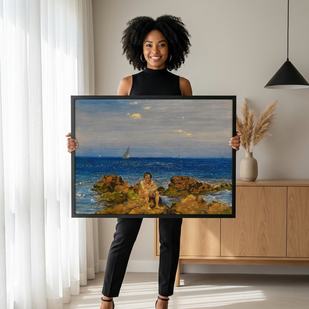 Quadro Decorativo Jovem à Beira-Mar - Hans Thoma com modelo em ambiente