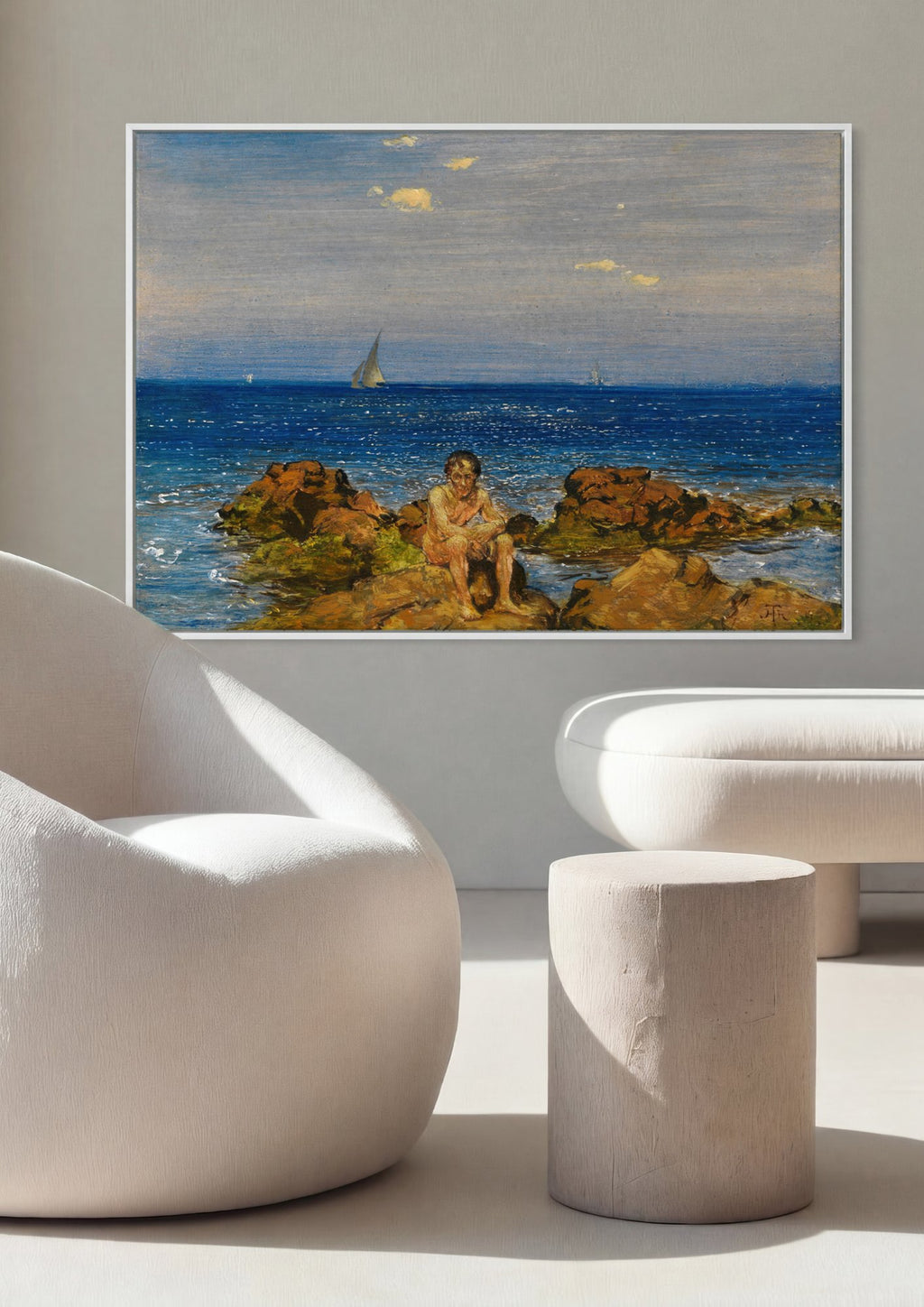 Quadro Decorativo Jovem à Beira-Mar - Hans Thoma em ambiente decorado