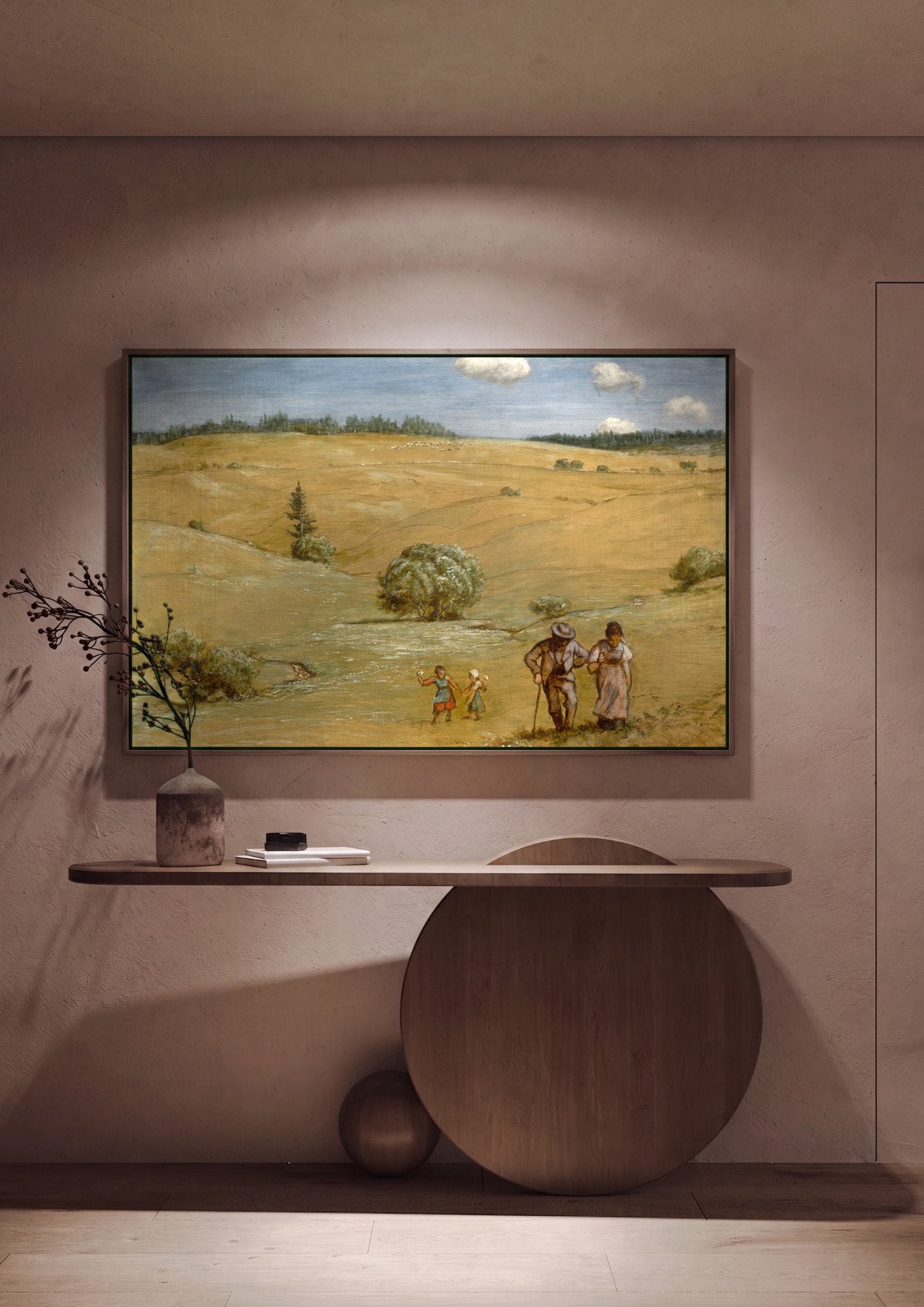 Quadro Decorativo Campo com Família - Hans Thoma em ambiente decorado