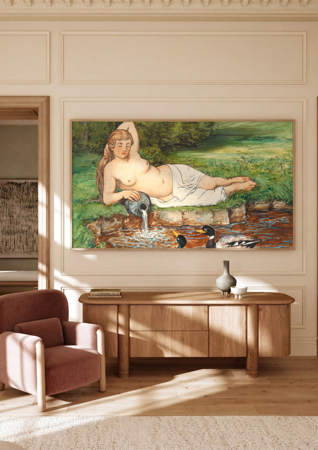 Quadro Decorativo Nudez e Natureza - Hans Thoma em ambiente decorado