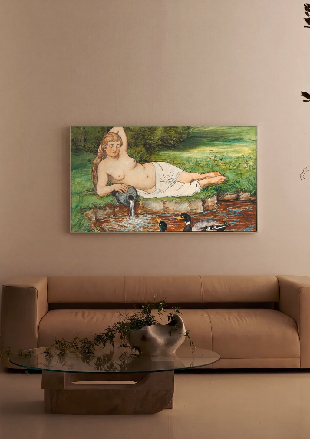 Quadro Decorativo Nudez e Natureza - Hans Thoma em ambiente decorado