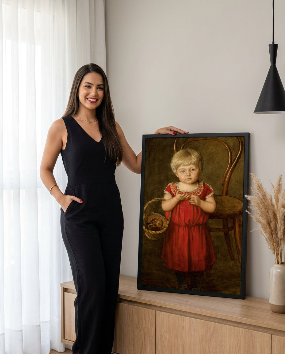 Quadro Decorativo Criança com Cesta - Hans Thoma com modelo em ambiente