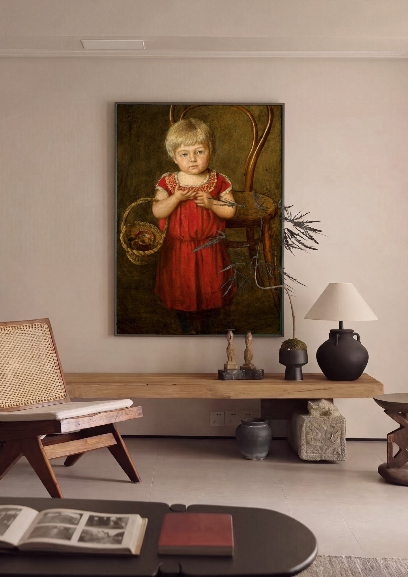 Quadro Decorativo Criança com Cesta - Hans Thoma em ambiente decorado