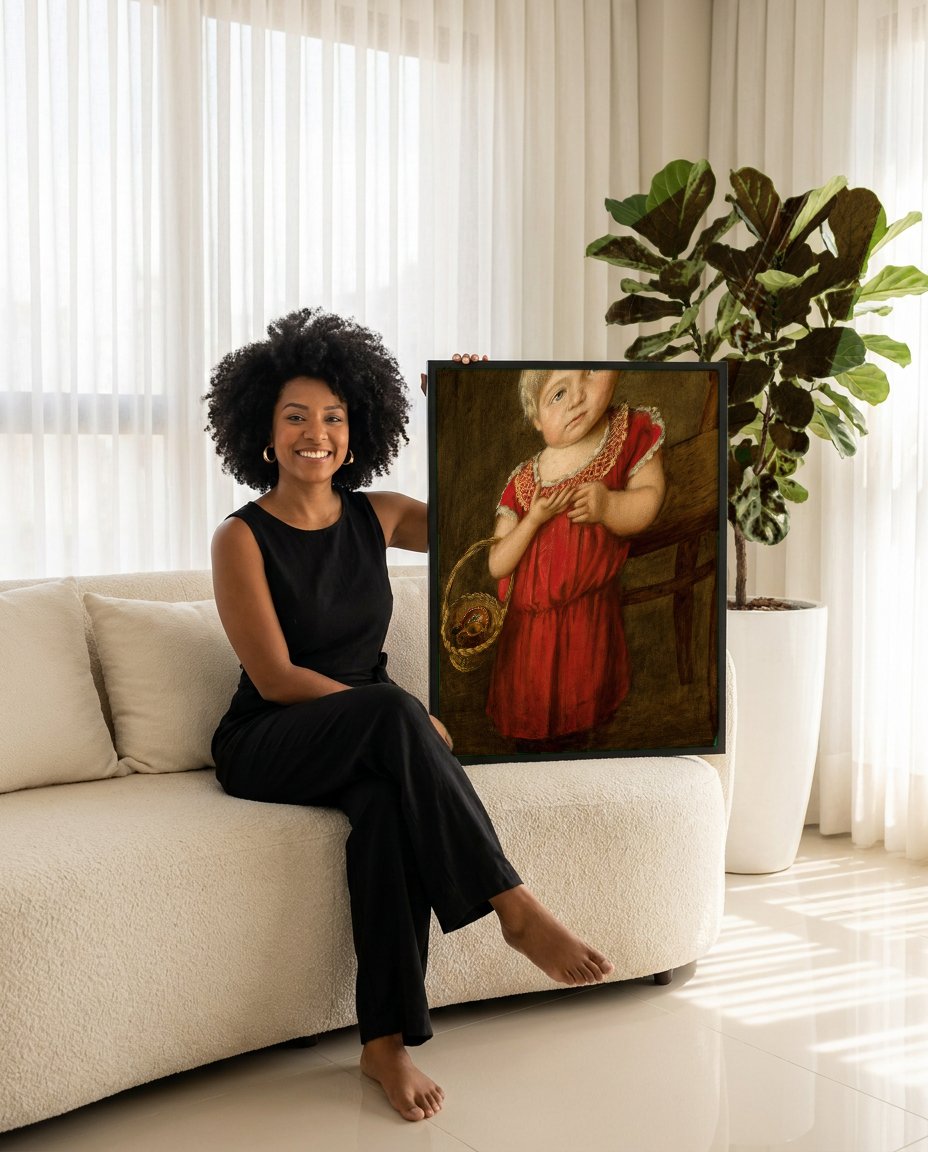 Quadro Decorativo Criança com Cesta - Hans Thoma com modelo em ambiente
