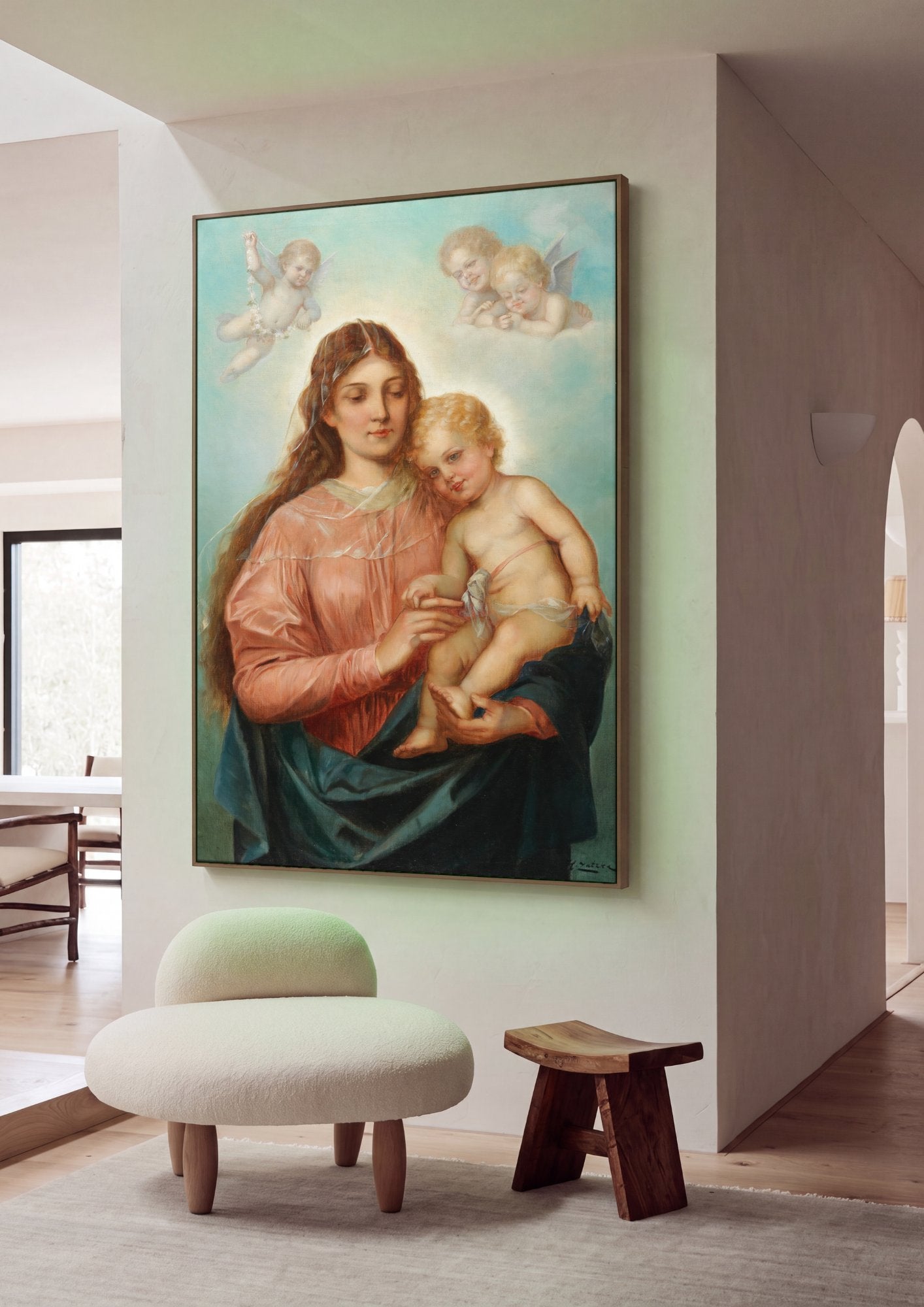 Quadro Decorativo Madona e o Menino - Hans Zatzka em ambiente decorado