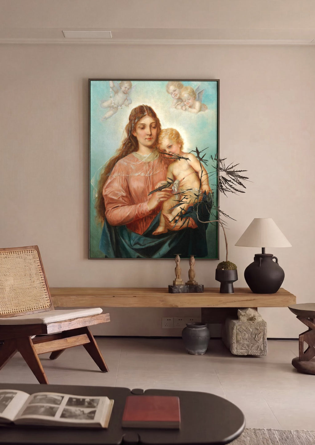 Quadro Decorativo Madona e o Menino - Hans Zatzka em ambiente decorado