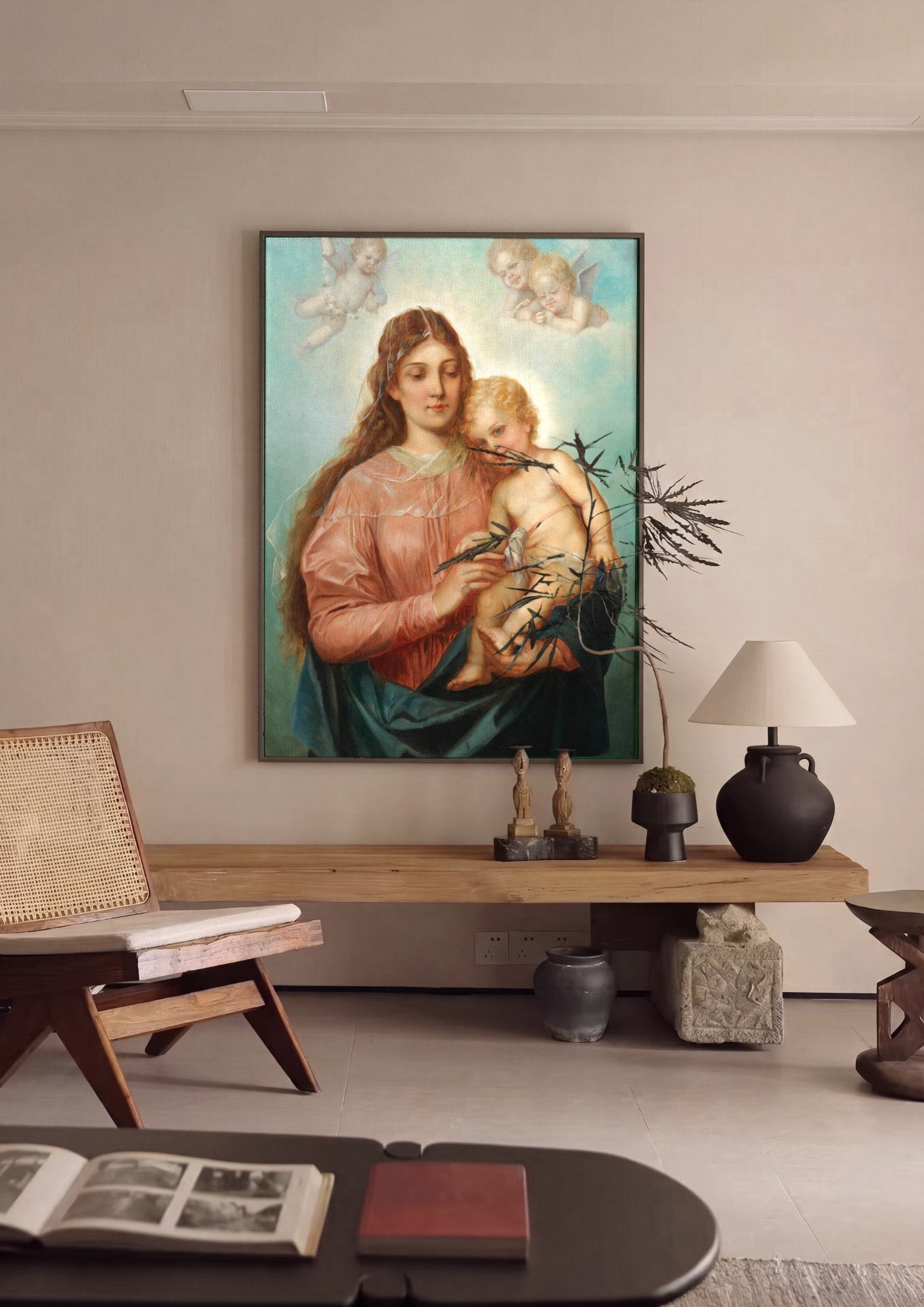 Quadro Decorativo Madona e o Menino - Hans Zatzka em ambiente decorado