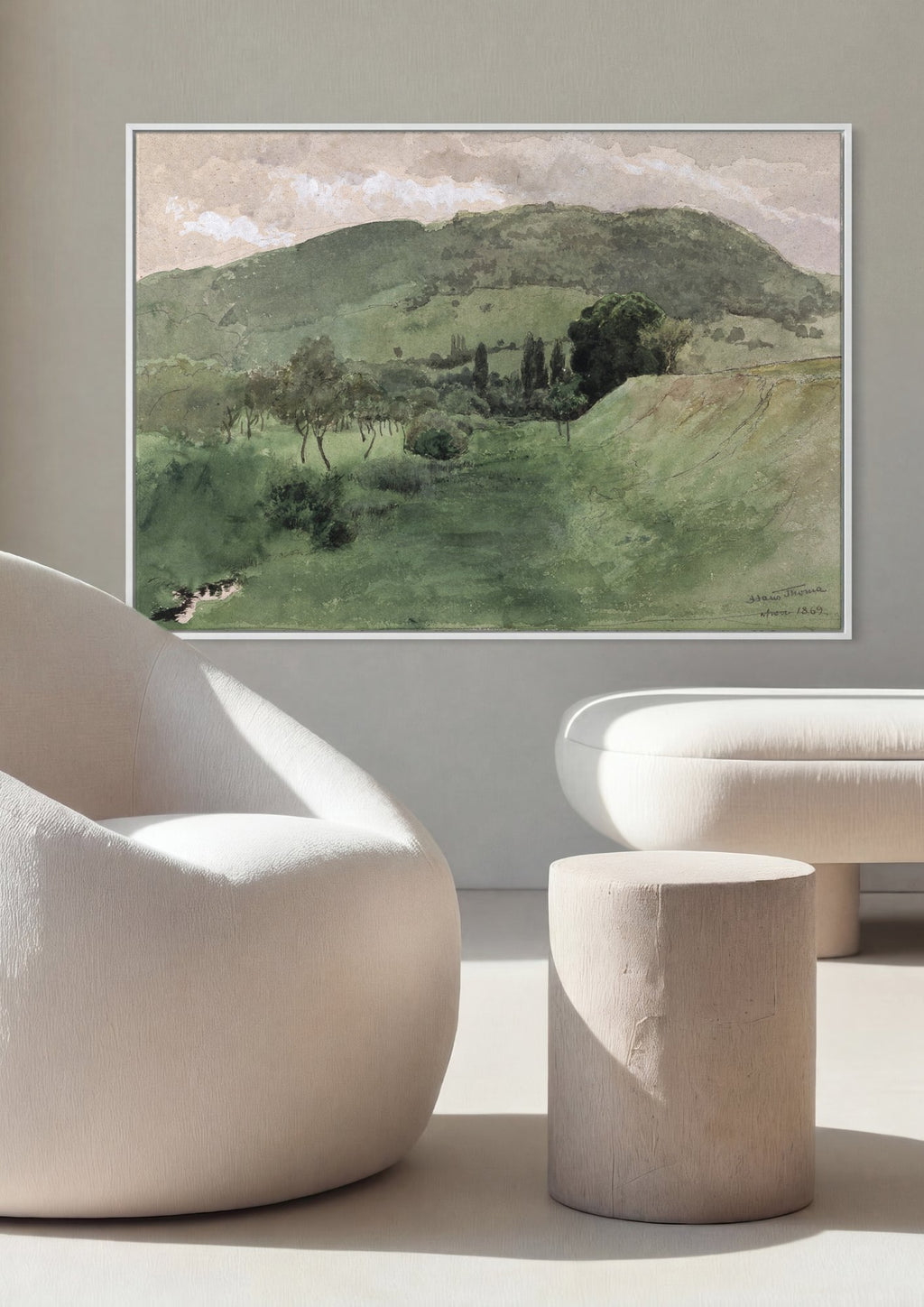 Quadro Decorativo Paisagem Verde de Hans Thoma em ambiente decorado