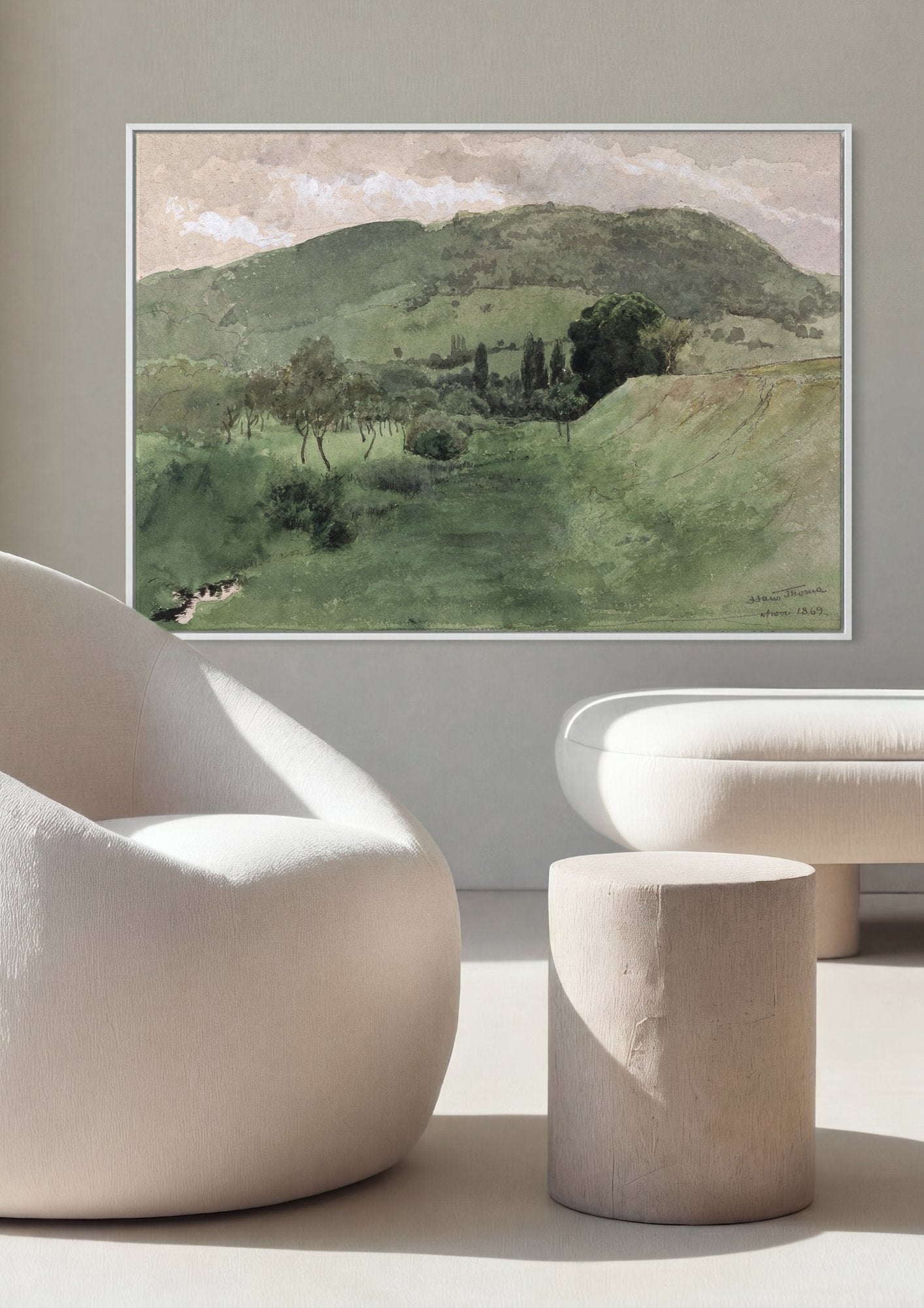 Quadro Decorativo Paisagem Verde de Hans Thoma em ambiente decorado
