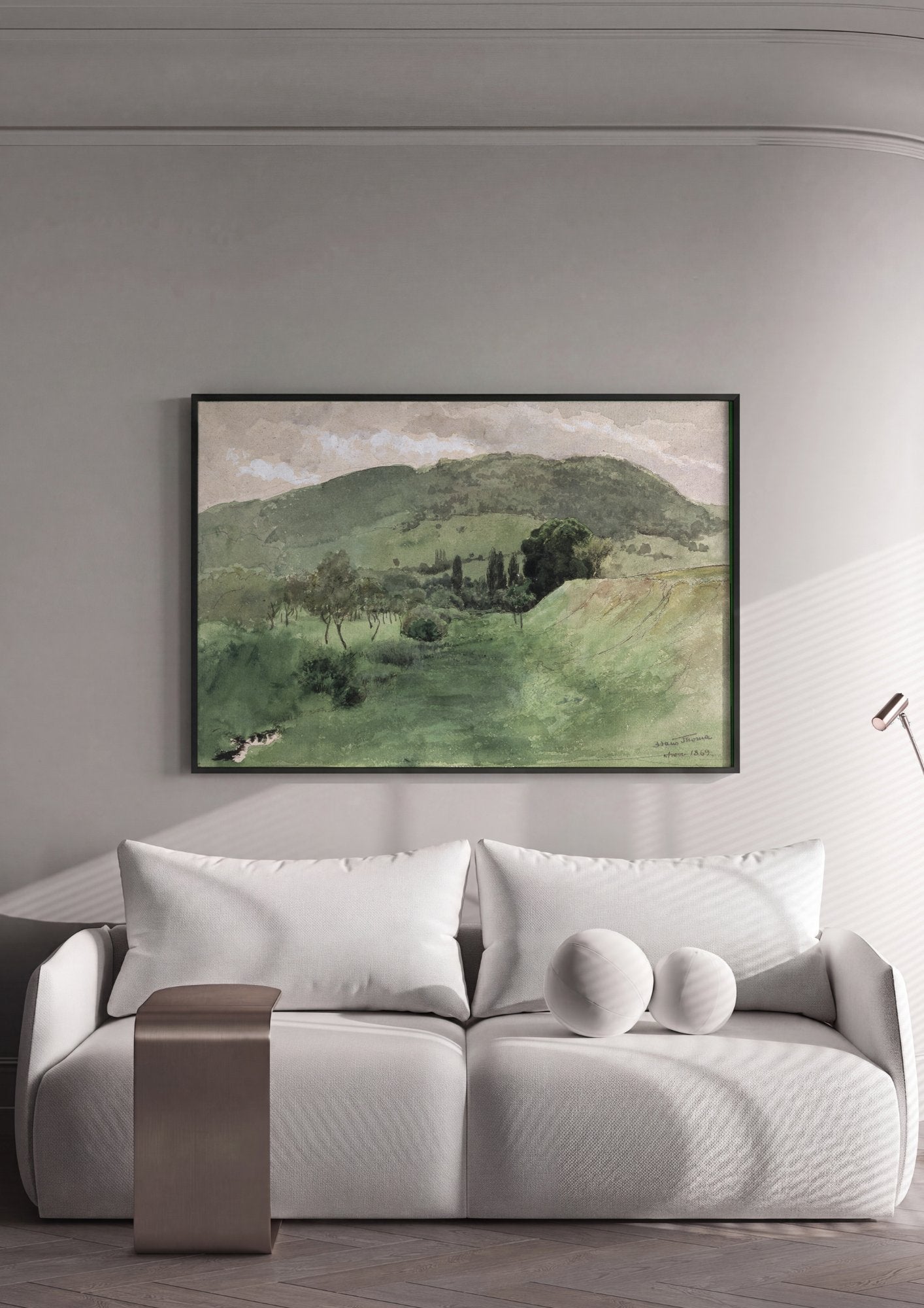 Quadro Decorativo Paisagem Verde de Hans Thoma em ambiente decorado