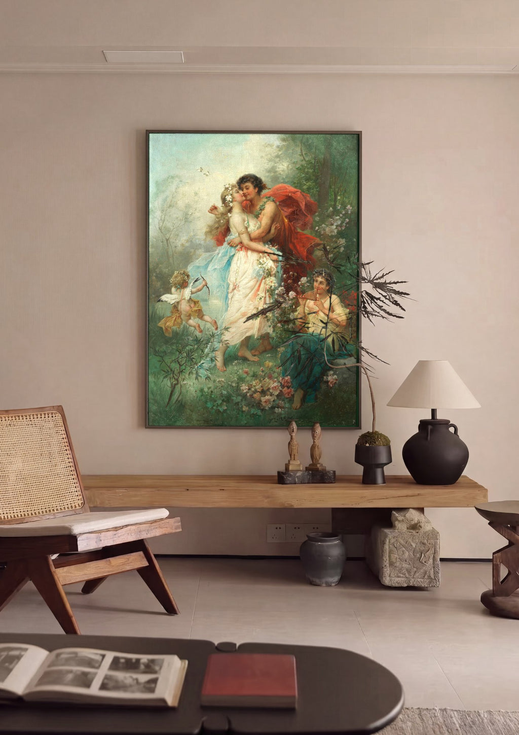 Quadro Decorativo O Beijo de Cupido - Hans Zatzka em ambiente decorado
