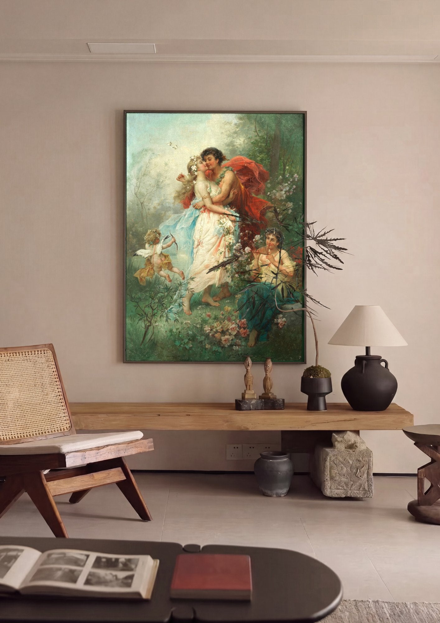 Quadro Decorativo O Beijo de Cupido - Hans Zatzka em ambiente decorado
