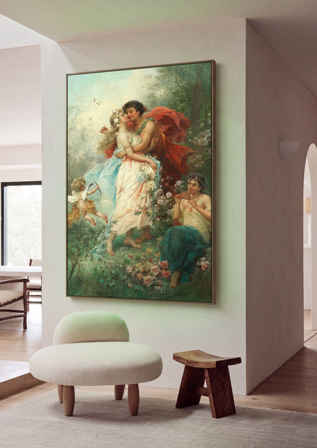 Quadro Decorativo O Beijo de Cupido - Hans Zatzka em ambiente decorado