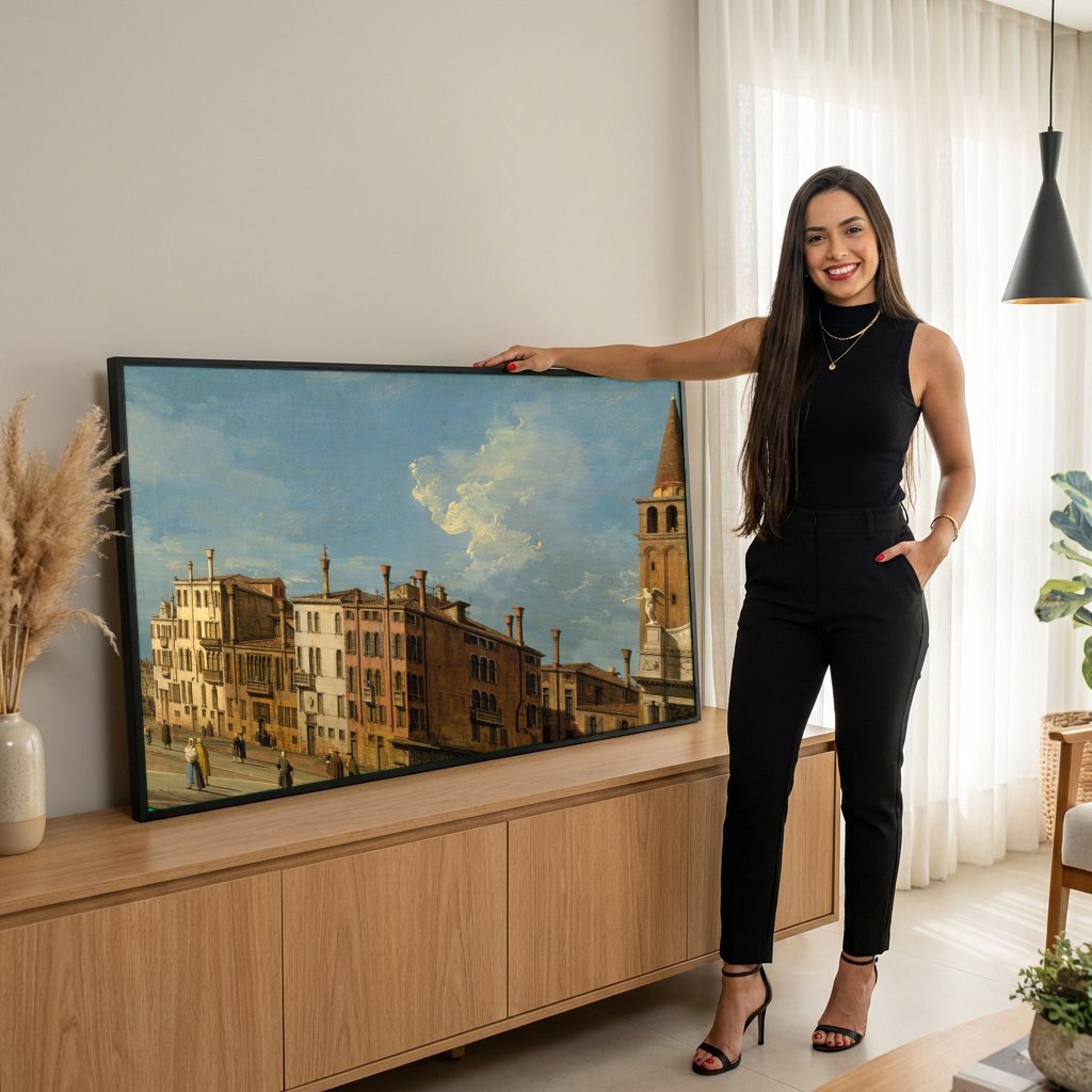 Quadro Decorativo Campo San Vidal e Santa Maria da Caridade - Canaletto com modelo em ambiente