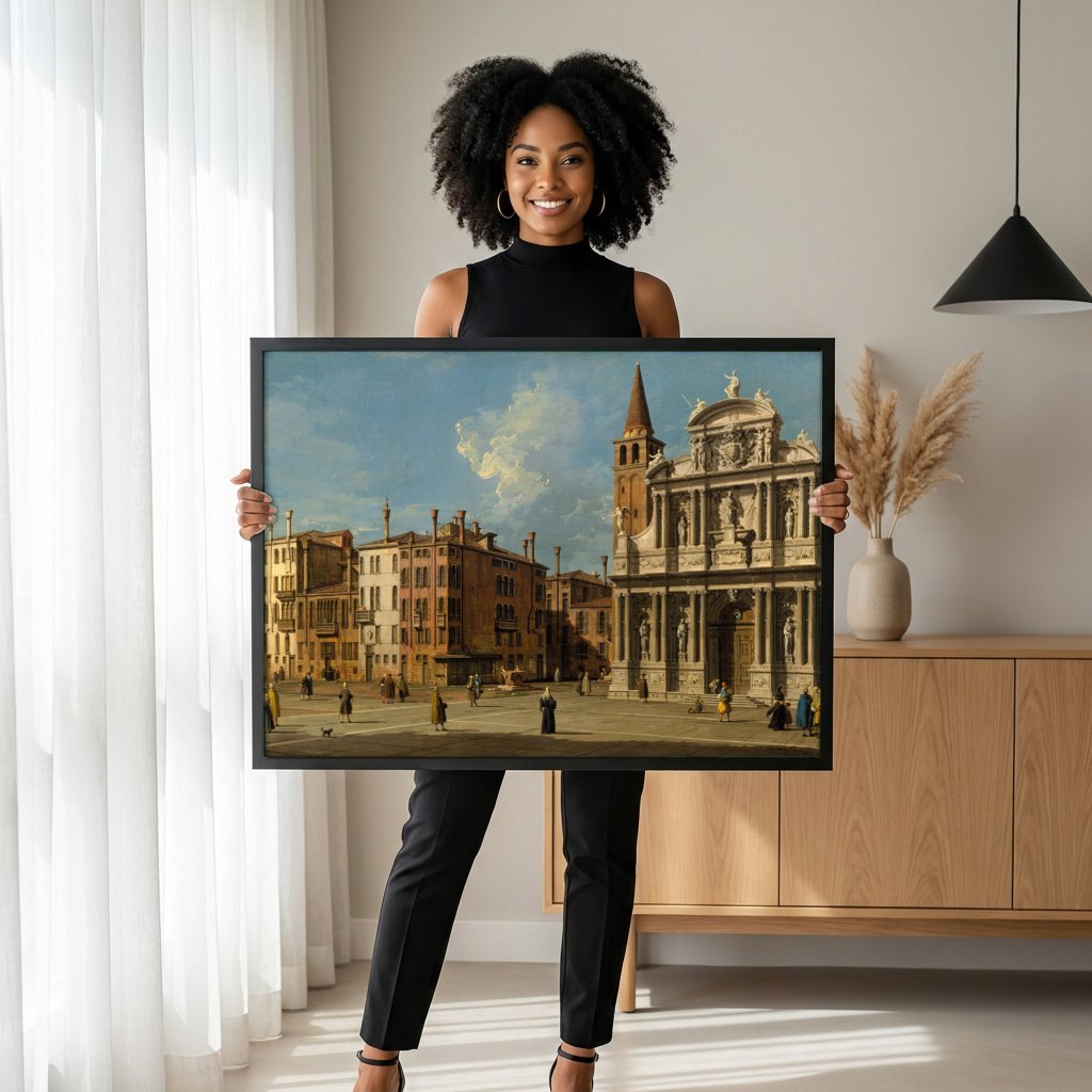 Quadro Decorativo Campo San Vidal e Santa Maria da Caridade - Canaletto com modelo em ambiente