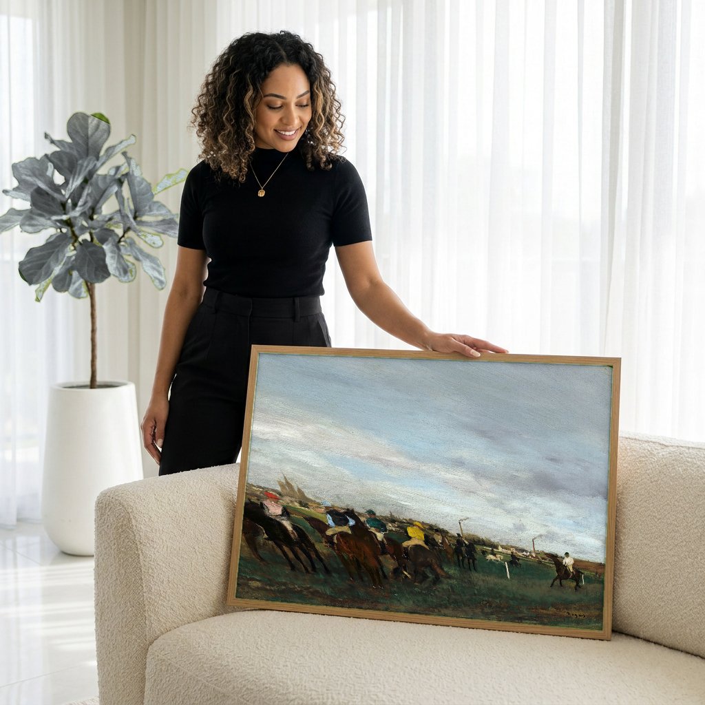 Quadro Decorativo Cavalos de Corrida Antes da Partida - Degas com modelo em ambiente