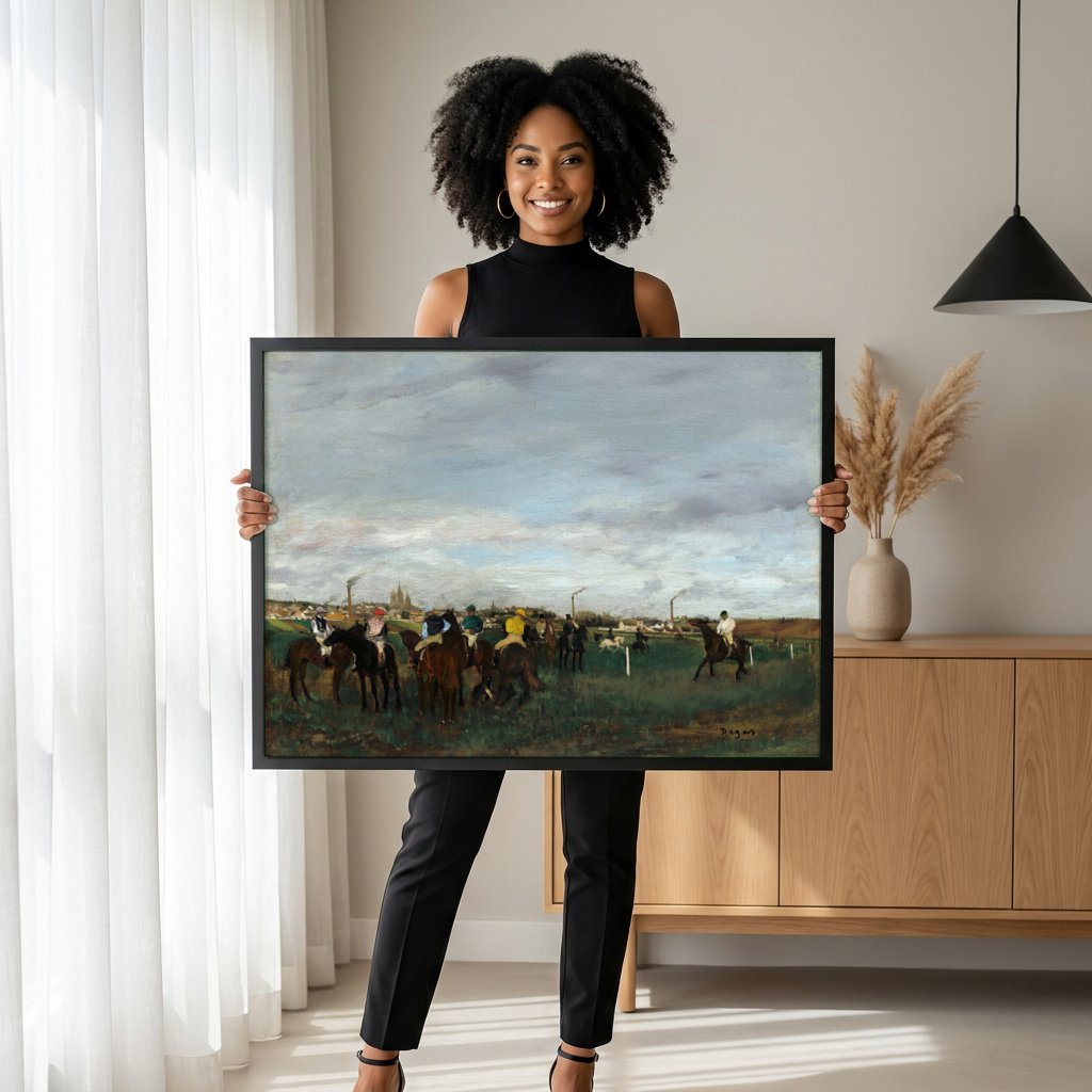 Quadro Decorativo Cavalos de Corrida Antes da Partida - Degas com modelo em ambiente