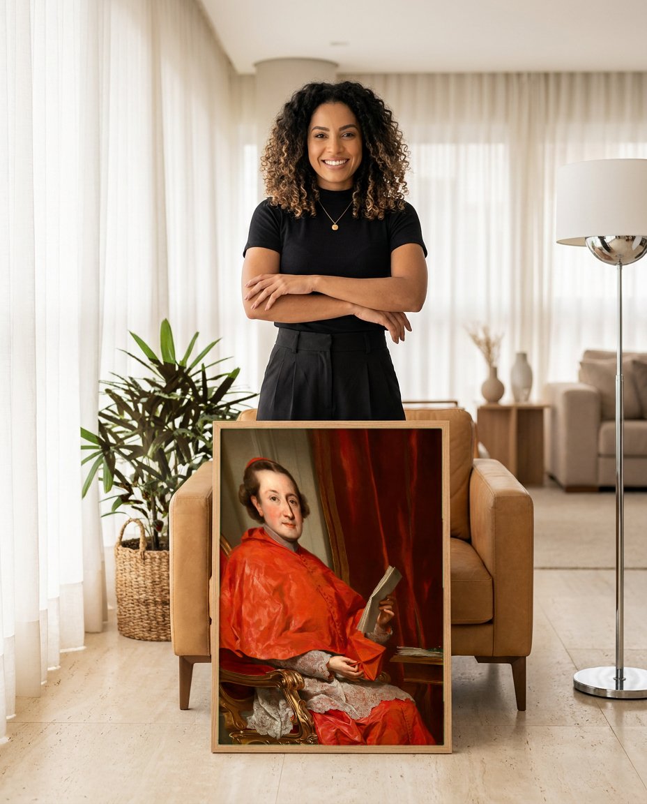 Quadro Decorativo Retrato de Cardeal - Anton Raphael Mengs com modelo em ambiente