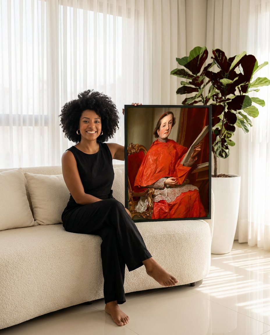 Quadro Decorativo Retrato de Cardeal - Anton Raphael Mengs com modelo em ambiente