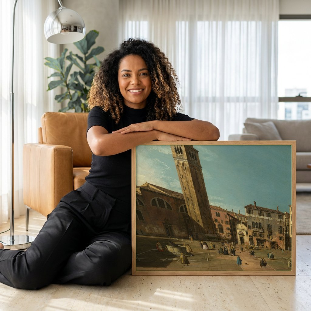 Quadro Decorativo Campo San Vidal e Santa Maria da Caridade - Canaletto com modelo em ambiente